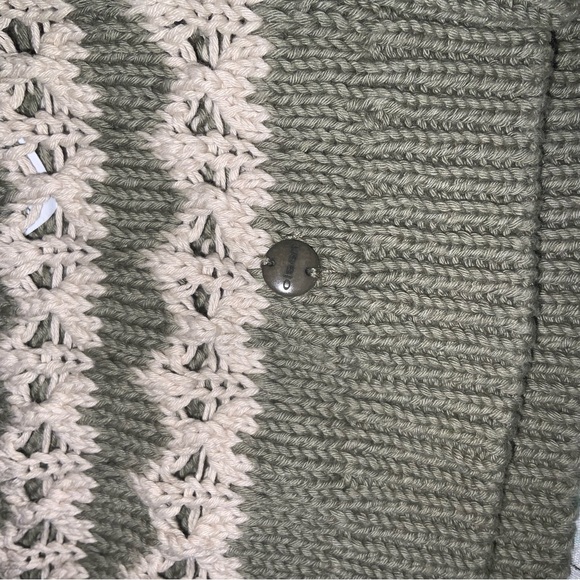 olsen Green and Cream knit Sweater 100% cotton L 3/4 sleeves‎ - Picture 4 of 10